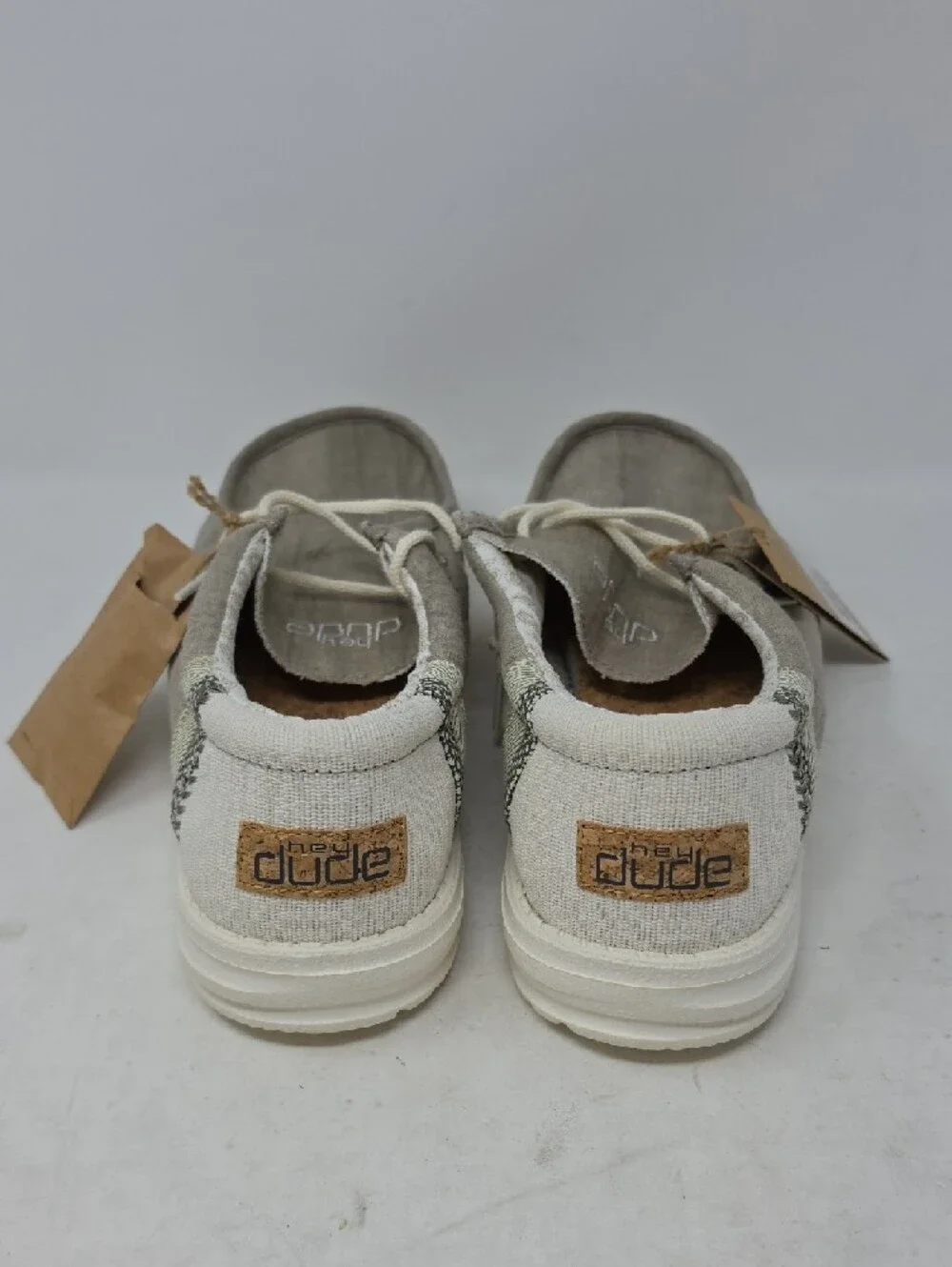 Hey Dude Wally Linen Lightweight Taupe Canvas Slip-Ons with White Sole Size 12